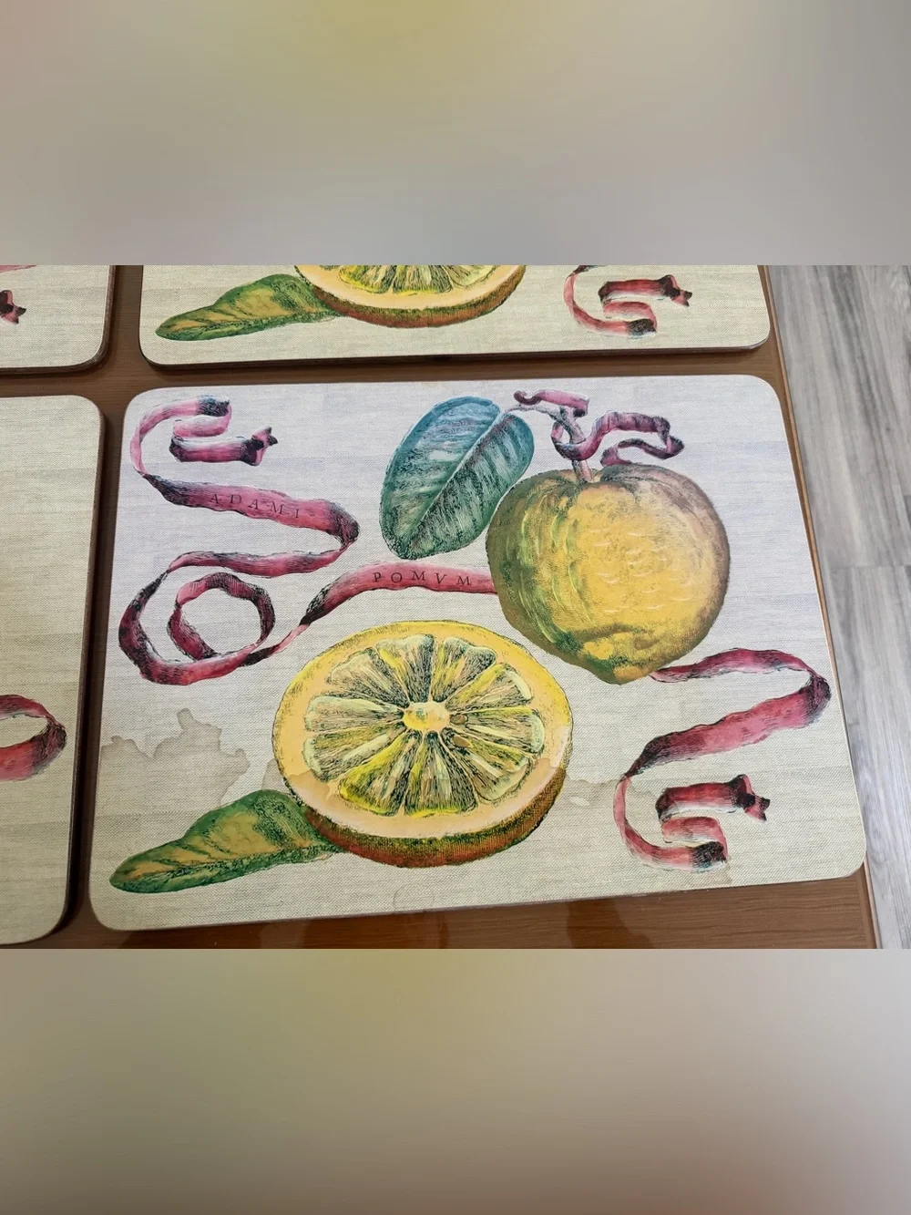 Williams Sonoma Cork Backed Placemats Lemon Fruit Adami Pomvm Set of 4 Rectangle